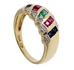 Emerald Ruby Sapphire Diamond 14K Gold Ringemerald 