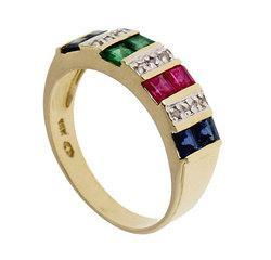 Emerald Ruby Sapphire Diamond 14K Gold Ringemerald 