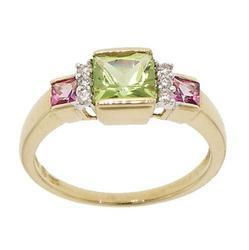 Peridot, Pink Tourmaline, and Diamond Gold Ringperidot 