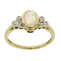 Oval Cut Opal Pink Tourmaline Diamond Gold Ringoval 