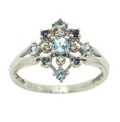 Blue Topaz, Tanzanite, and Diamond Gold Ringblue 