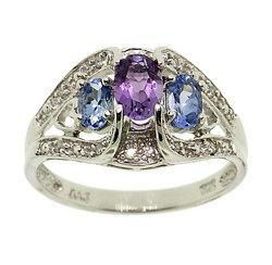 Amethyst, Tanzanite, and Diamond White Gold 3 Stone Ringamethyst 