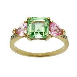 Green Topaz, Pink Topaz, and Diamond Gold Ringgreen 