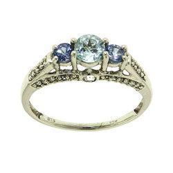 Aquamarine, Tanzanite, and Diamond White Gold Ringaquamarine 