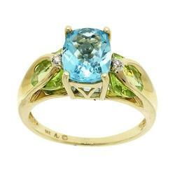 Blue Topaz, Peridot, and Diamond 14K Gold ringblue 