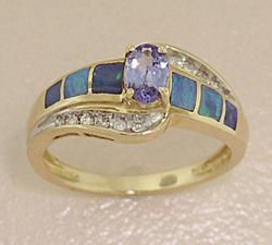 Tanzanite Australian Opal Diamond Gold Ringtanzanite 