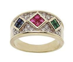 Square Ruby Sapphire Emerald Diamond 14K Gold Ring Bandsquare 