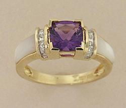 Fancy cut Amethyst Diamond Mother of Pearl Gold Ringfancy 