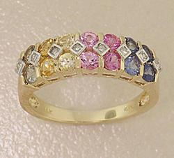 Yellow, Pink, Blue Sapphire & Diamond 14K Gold Ringyellow 