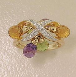 Amethyst Citrine Peridot Diamond 14K Gold Ringamethyst 