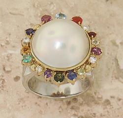 16mm Southsea Pearl, Diamond Multi-jewel Platinum Ringsouthsea 