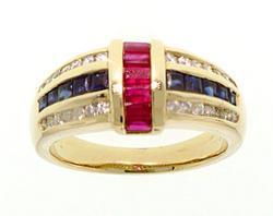 Sapphire, Ruby and Diamond 14K Gold Ringsapphire 