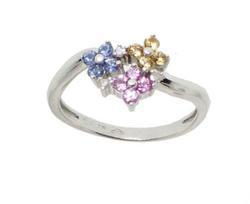 Yellow, Pink, Blue Sapphire & Diamond White Gold Flower Ringyellow 