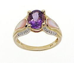 Oval Amethyst Diamond Mother of Pearl 14K Gold Ringoval 