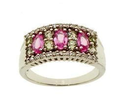 Pink Sapphire Green Tourmaline & Diamond White Gold Ringpink 