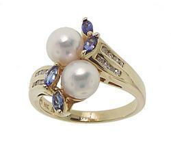 Pearl, Tanzanite and Diamond 14K Gold Ringpearl 