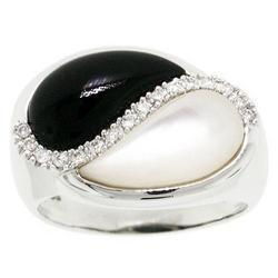 Black Onyx Mother of Pearl Diamond 14K White Gold Ringblack 