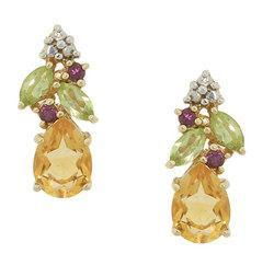 Citrine, Peridot, and Pink Tourmaline 14K Two-Tone Gold Stud Earringscitrine 