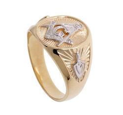 Men's Laser Cut Two-Tone Gold Solid Back Masonic Ringmen 