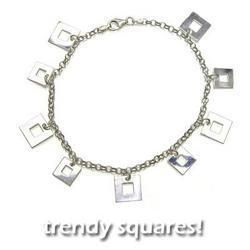 Sterling Silver Square Charm Anklet Ankle Braceletsterling 