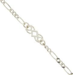 Ladies 14K White Gold Light Figaro Fancy Link Ankletladies 