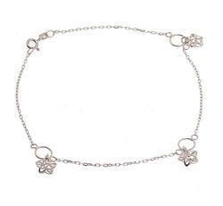 14K White Gold Dangling Flowers Anklet Braceletwhite 