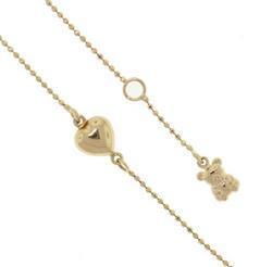 Diamond cut 14K Gold Heart Teddy Bear Ankletdiamond 