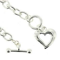 Sterling Silver Dangle Heart Toggle Braceletsterling 