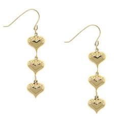 Gold 3 Heart  Frech Wire Dangle Earringsgold 