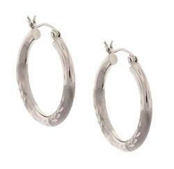 Laser Cut Satin Finish White Gold Hoop Earringslaser 