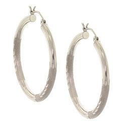 Diamond Cut White Gold Satin Finish Hoop Earringsdiamond 