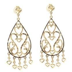 14K Gold Heart Chandelier Diamond Cut Earringsgold 