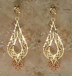 14K Rose Yellow Gold Heart Chandelier Diamond Cut Earringsrose 