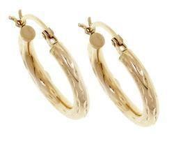 Genuine 14K Gold Diamond Cut Hoop Earringsgenuine 