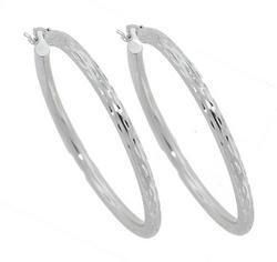 White Gold Diamond Cut Hoop Earringswhite 