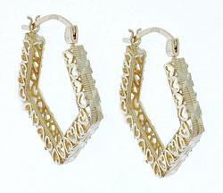 14K Gold Fancy Diamond Cut Filigree Pentagon Hoop Earringsgold 