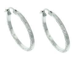 White Gold Diamond Cut Hoop Earringswhite 