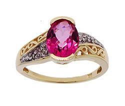 Oval Pink Topaz and Diamond Genuine Gold Ringoval 