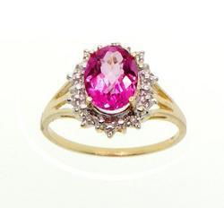 Oval Pink Topaz and Diamond Genuine Gold Ringoval 