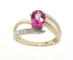 Pink Topaz and Diamond Genuine Gold Ringpink 