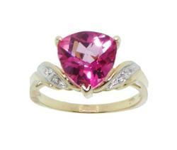 Trillion Pink Topaz and Diamond Gold Ringtrillion 