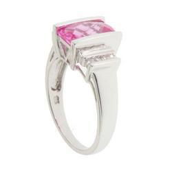 Emerald cut Pink Topaz and Diamond White Gold Ringemerald 