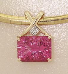 Emerald cut Radiant Pink Topaz and Diamond Slide Pendantemerald 