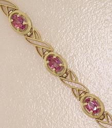 Oval cut Pink Topaz Beaded Gold Link Braceletoval 