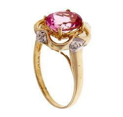 Oval Pink Topaz Diamond 14K Gold Ringoval 