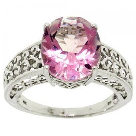 White Gold Ring w/ 6 Carat Oval Pink Topaz Solitairewhite 