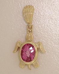 Pink Topaz 14K Gold Turtle Pendantpink 