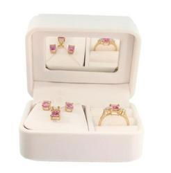 Emerald cut Pink Topaz Gold Ring, Pendant, Earrings Setemerald 