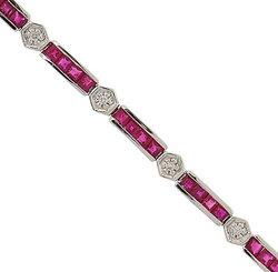 Ruby Diamond 14K White Gold Link Braceletruby 