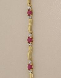 Oval Ruby and Diamond Genuine Gold Link Braceletoval 